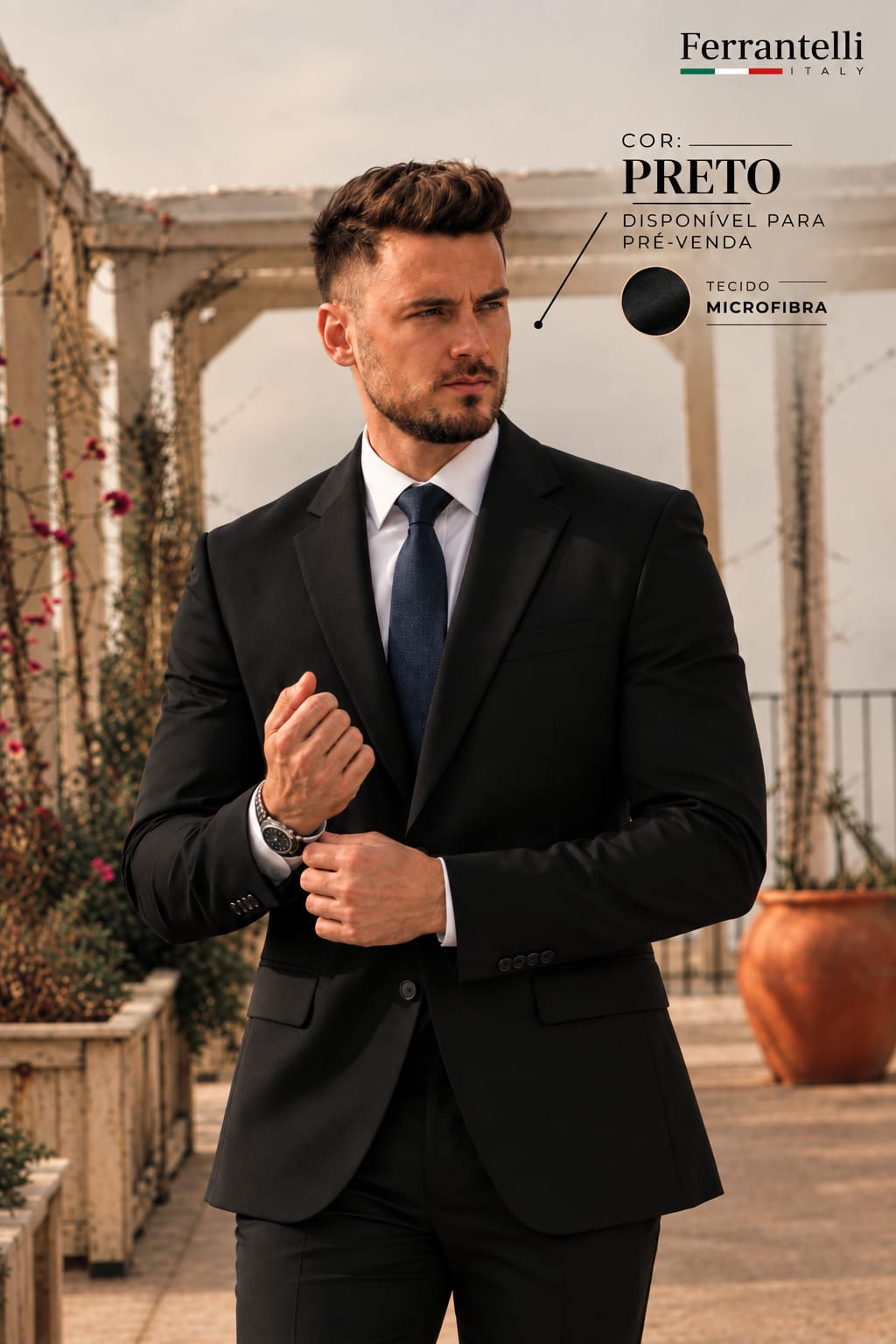 Costume Microfibra Preto Gabardine