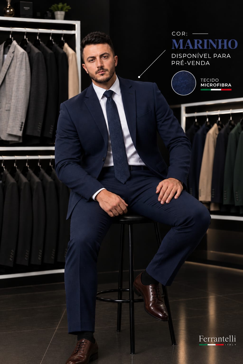 Costume Microfibra Marinho Gabardine