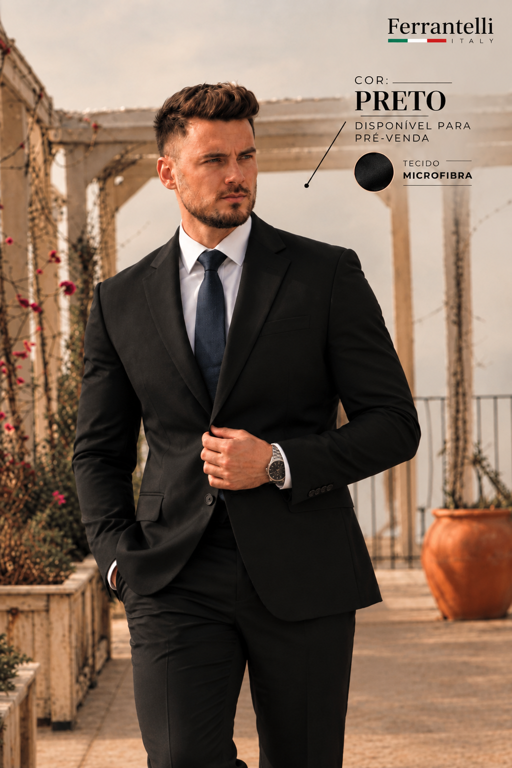 Costume Microfibra Preto Gabardine