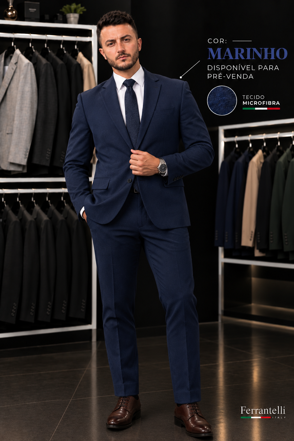 Costume Microfibra Marinho Gabardine