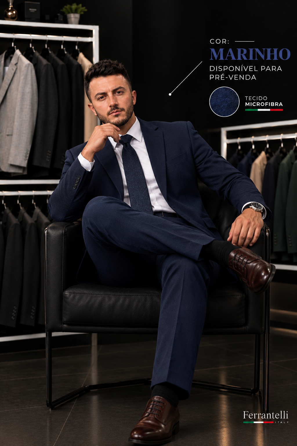 Costume Microfibra Marinho Gabardine