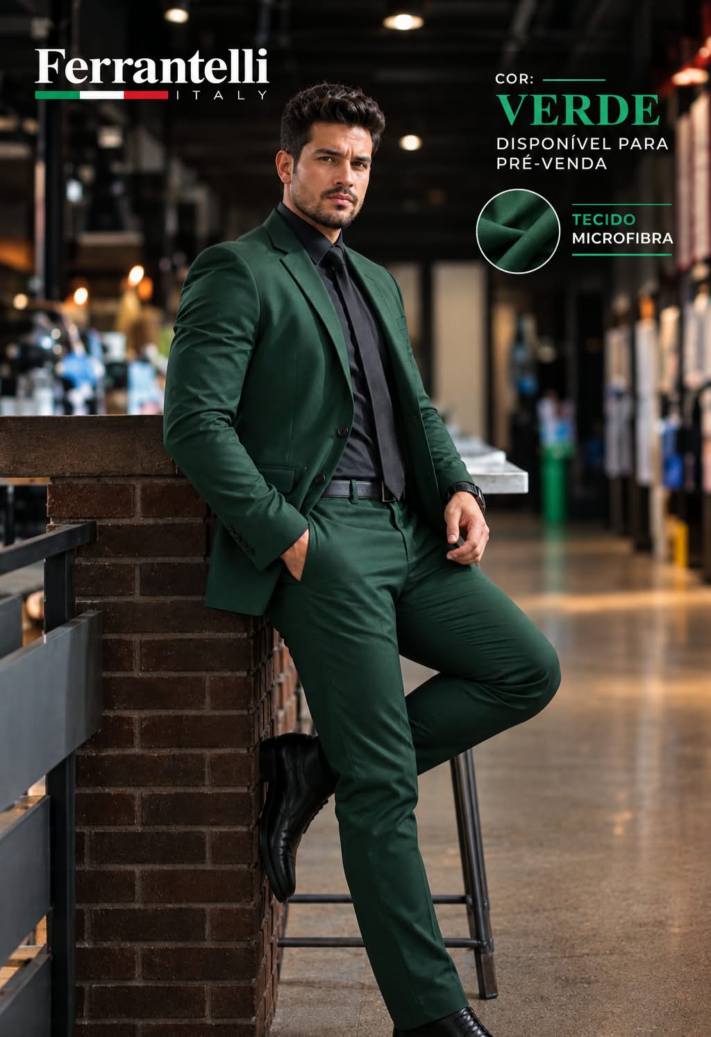 Costume Microfibra Verde Gabardine