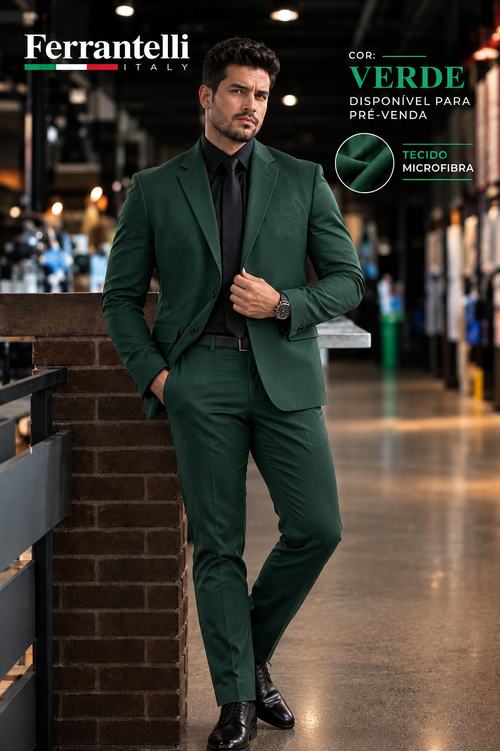 Costume Microfibra Verde Gabardine
